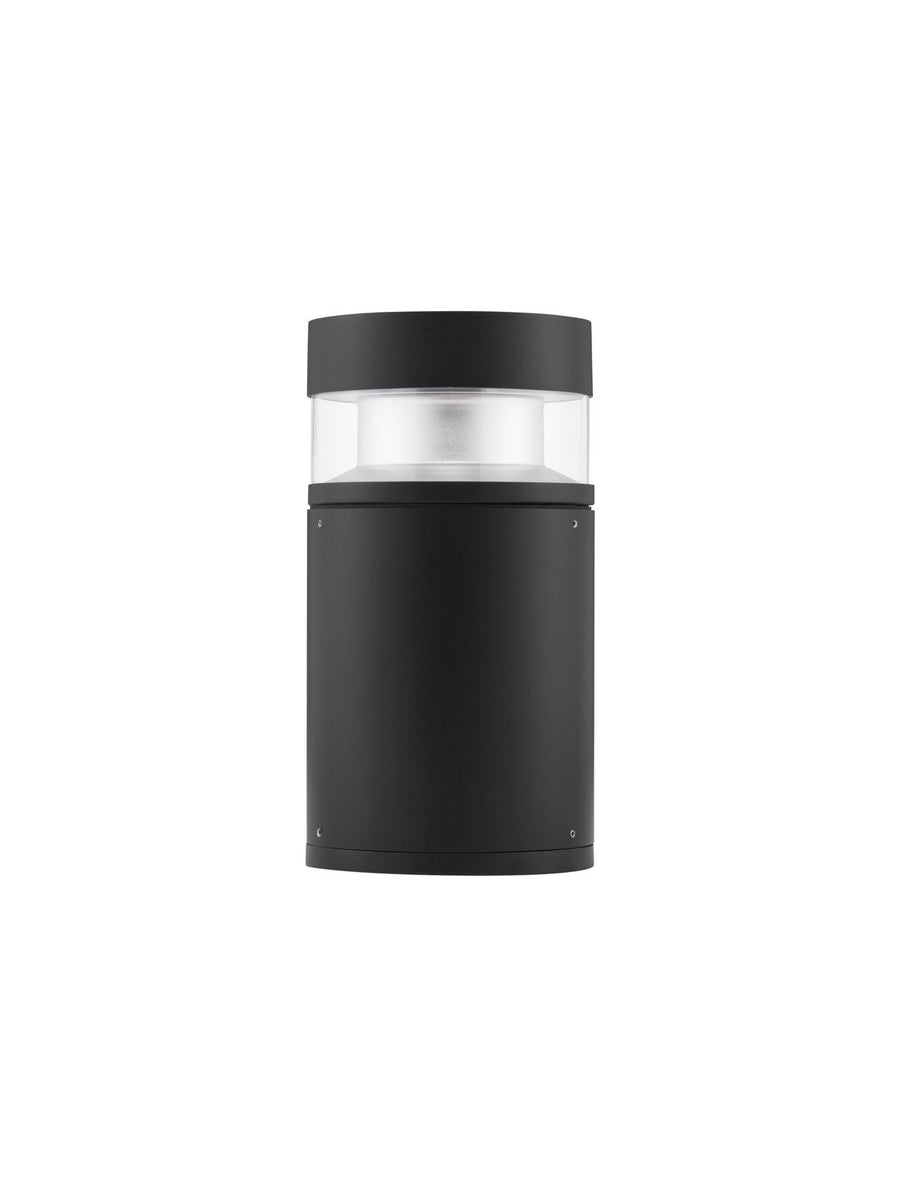 Borne cylindrique noire présentée de face sur fond blanc