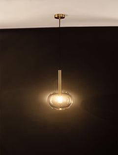 Suspension Amelia dorée, verre, H 191 cm