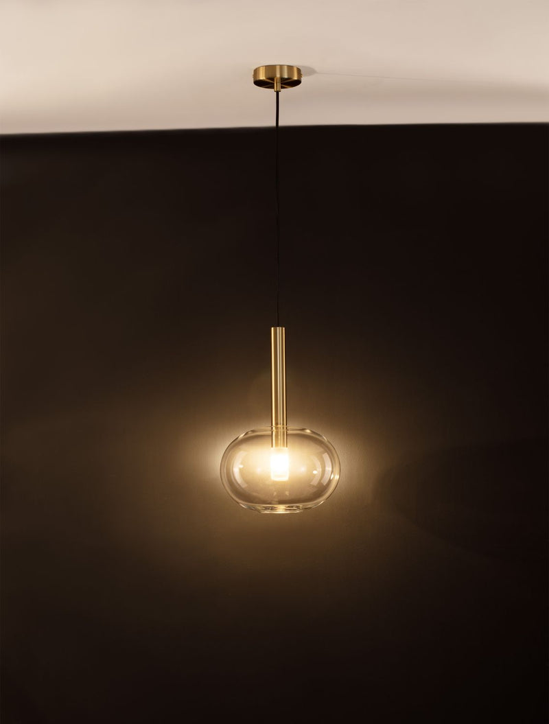 Suspension Amelia dorée, verre, H 191 cm