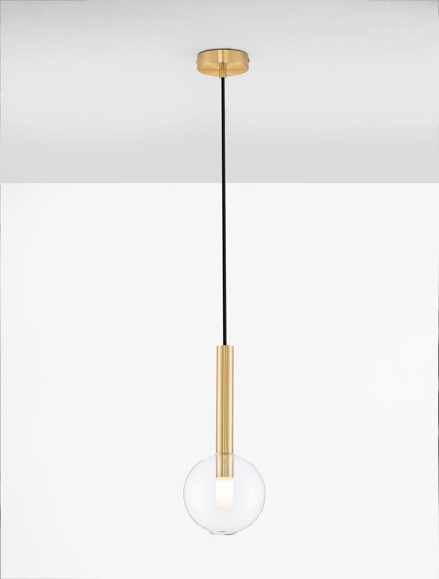 Suspension Amelia dorée, verre, H 150 cm