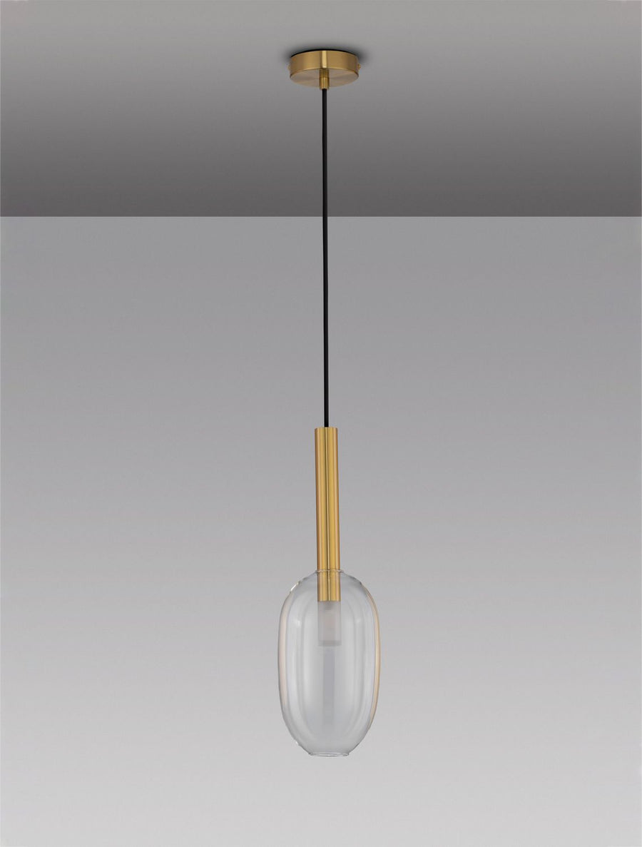 Suspension Amelia dorée, verre, H 179 cm