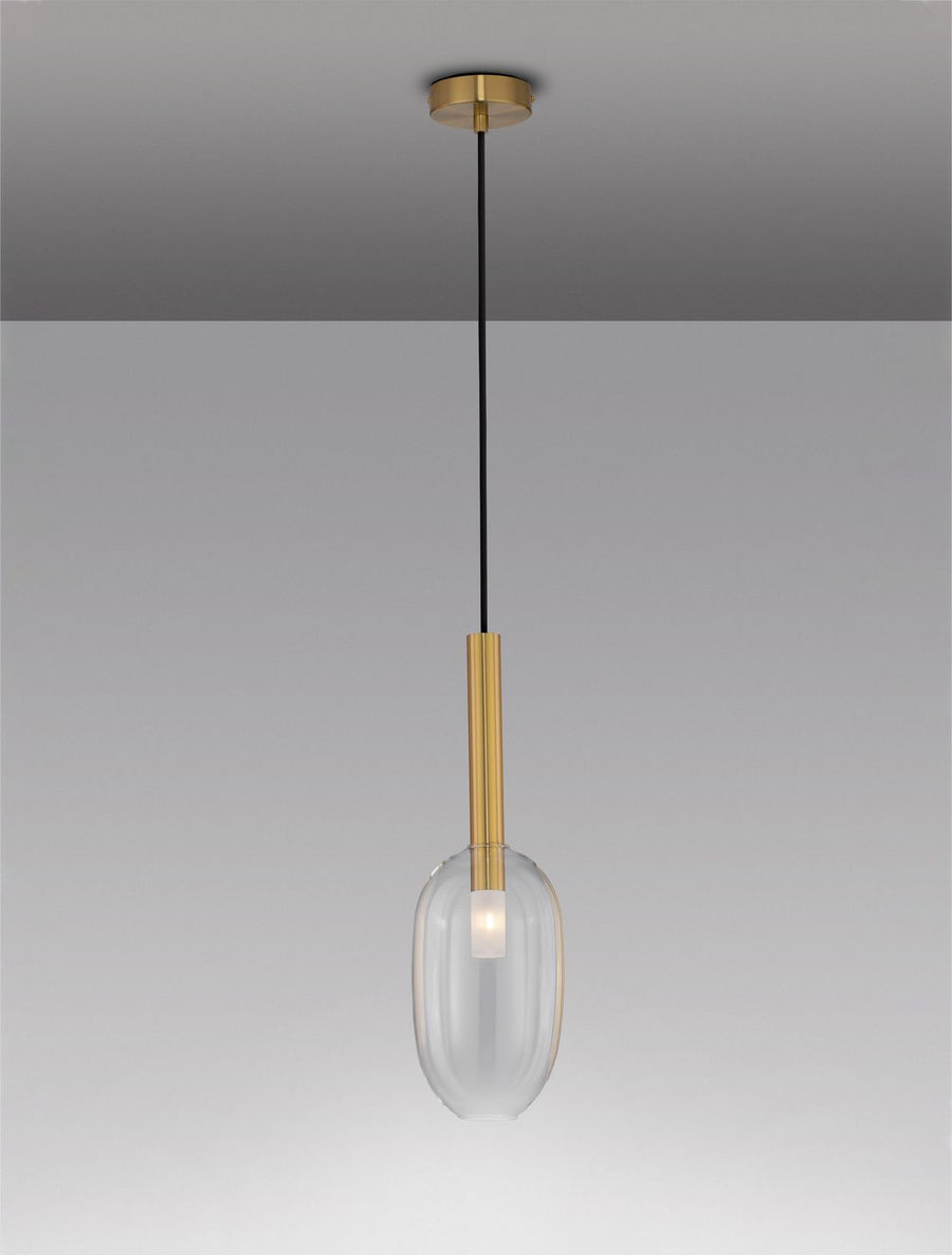Suspension Amelia dorée, verre, H 179 cm