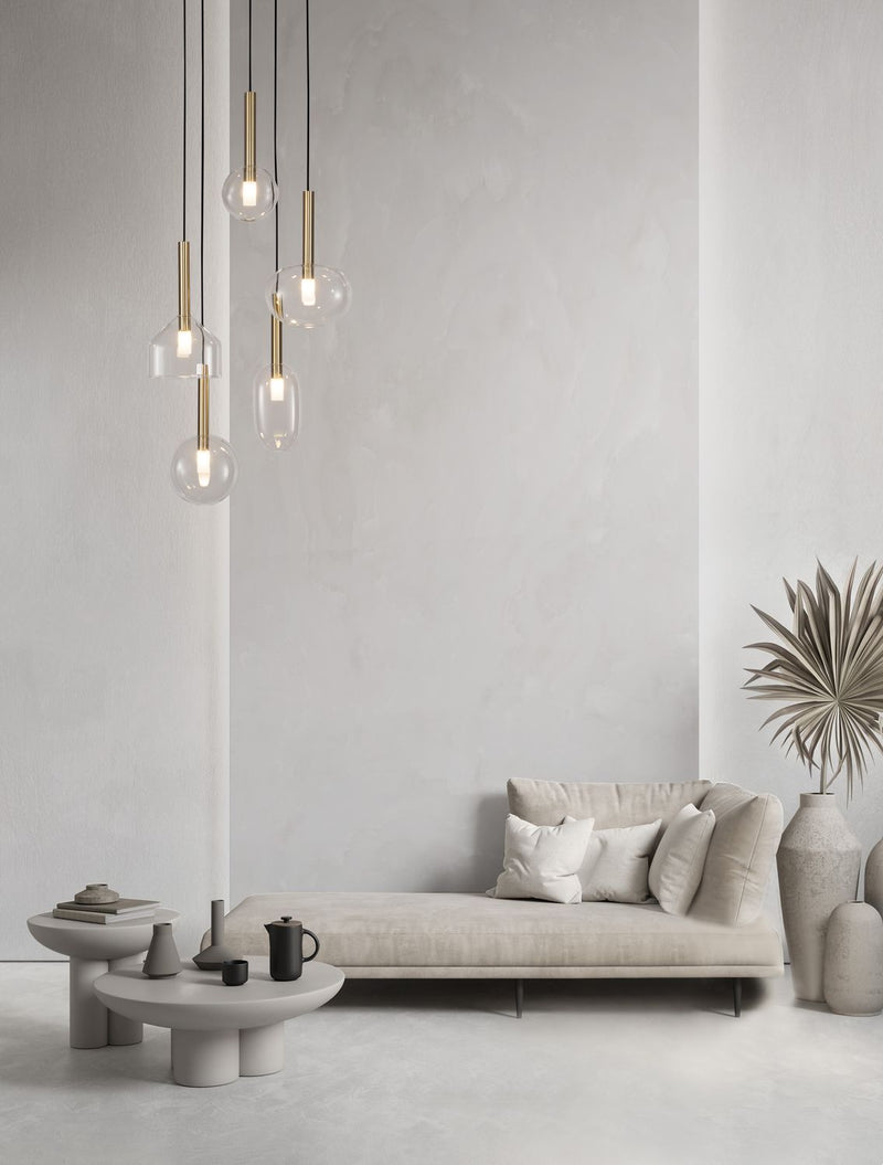 Suspension Amelia 5 lumières noire, verre