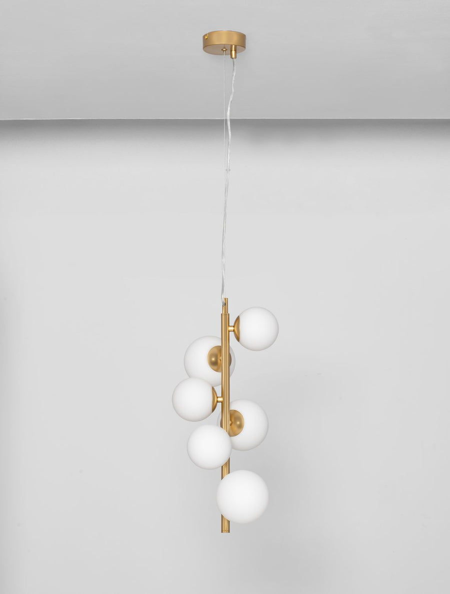 Suspension Odillia 6 lumières dorée, verre