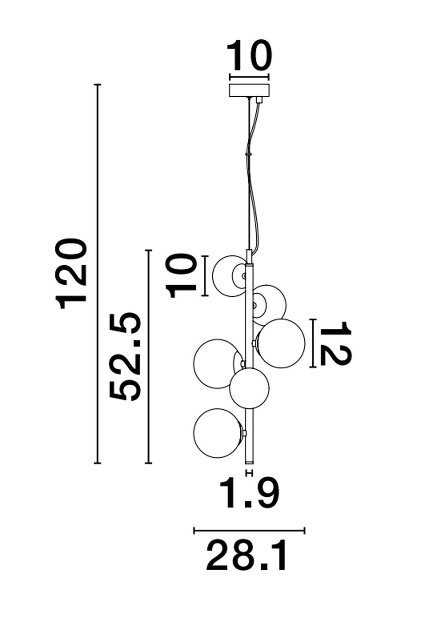 Suspension Odillia 6 lumières dorée, verre