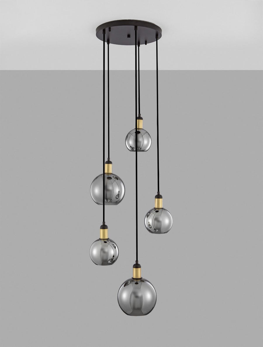 Suspension Mirro 5 lumières dorée, verre