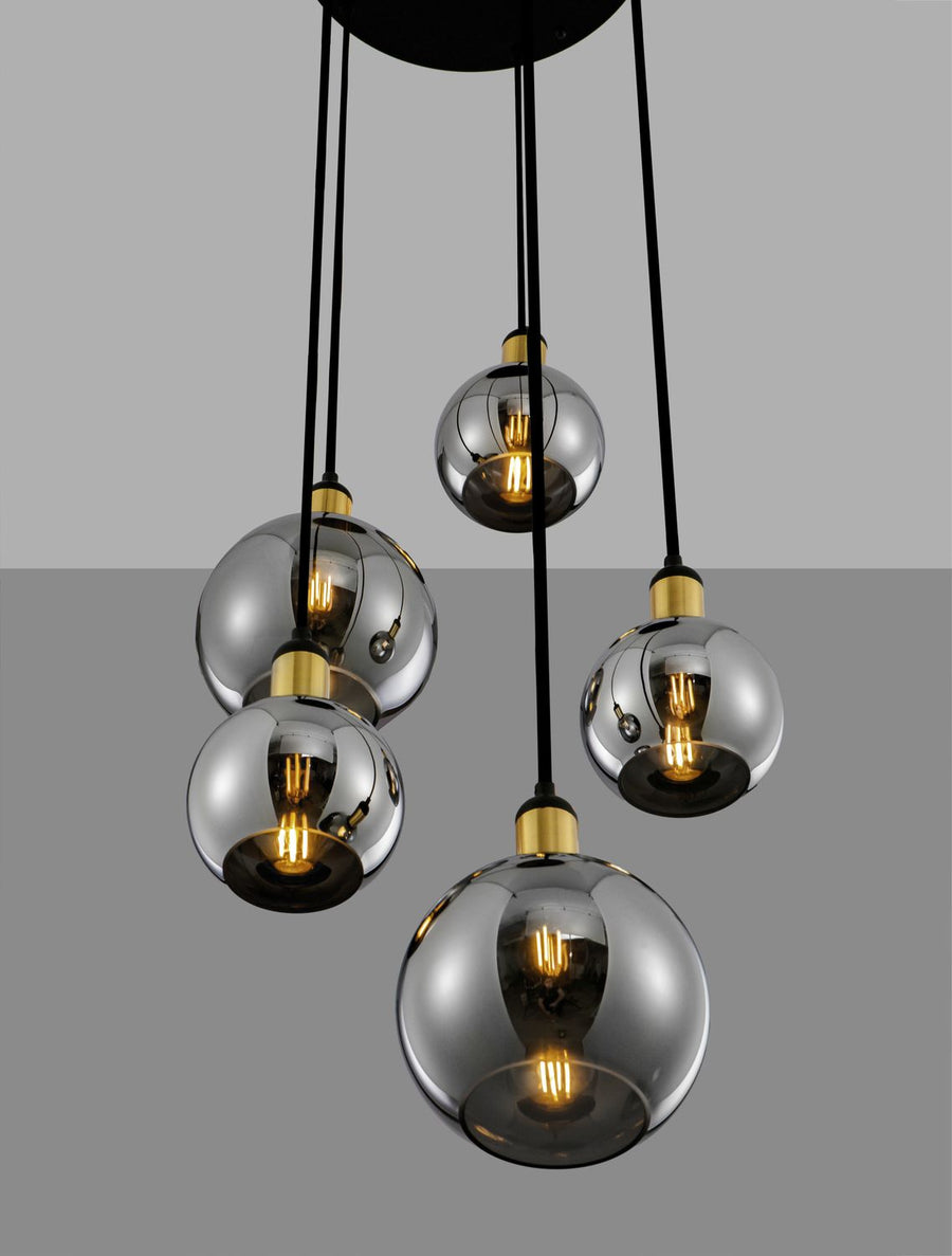Suspension Mirro 5 lumières dorée, verre