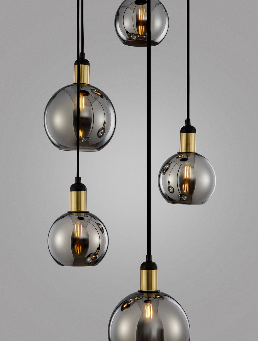Suspension Mirro 5 lumières dorée, verre