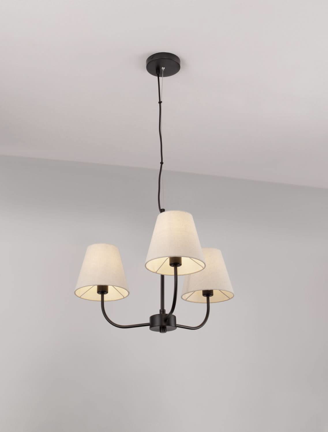Suspension Moist 3 lumières noire, tissu