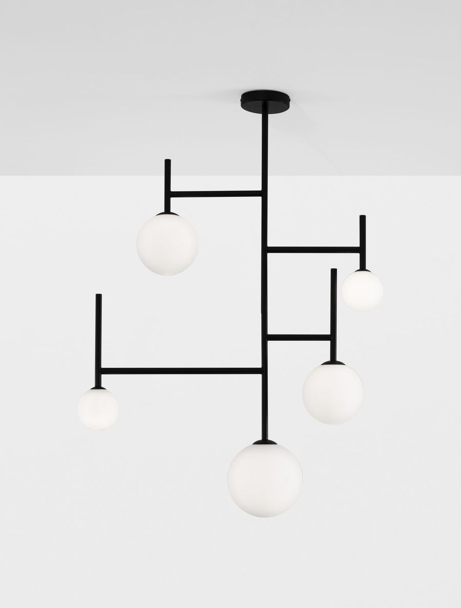 Suspension Licato 5 lumières noire, verre