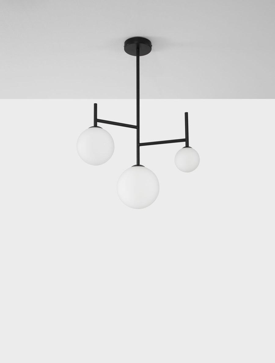 Suspension Licato 3 lumières noire, verre