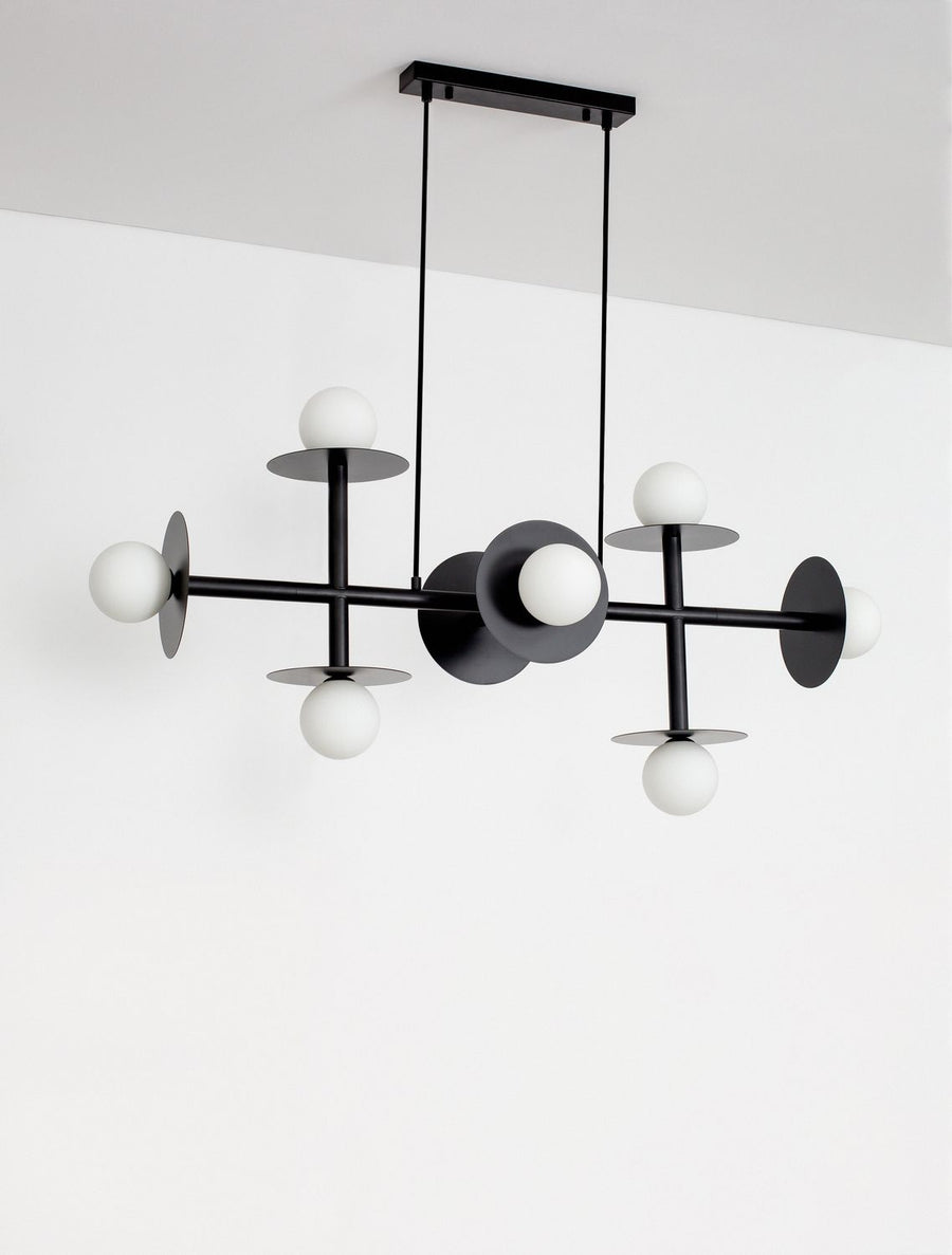 Suspension Pielo 8 lumières noire, verre