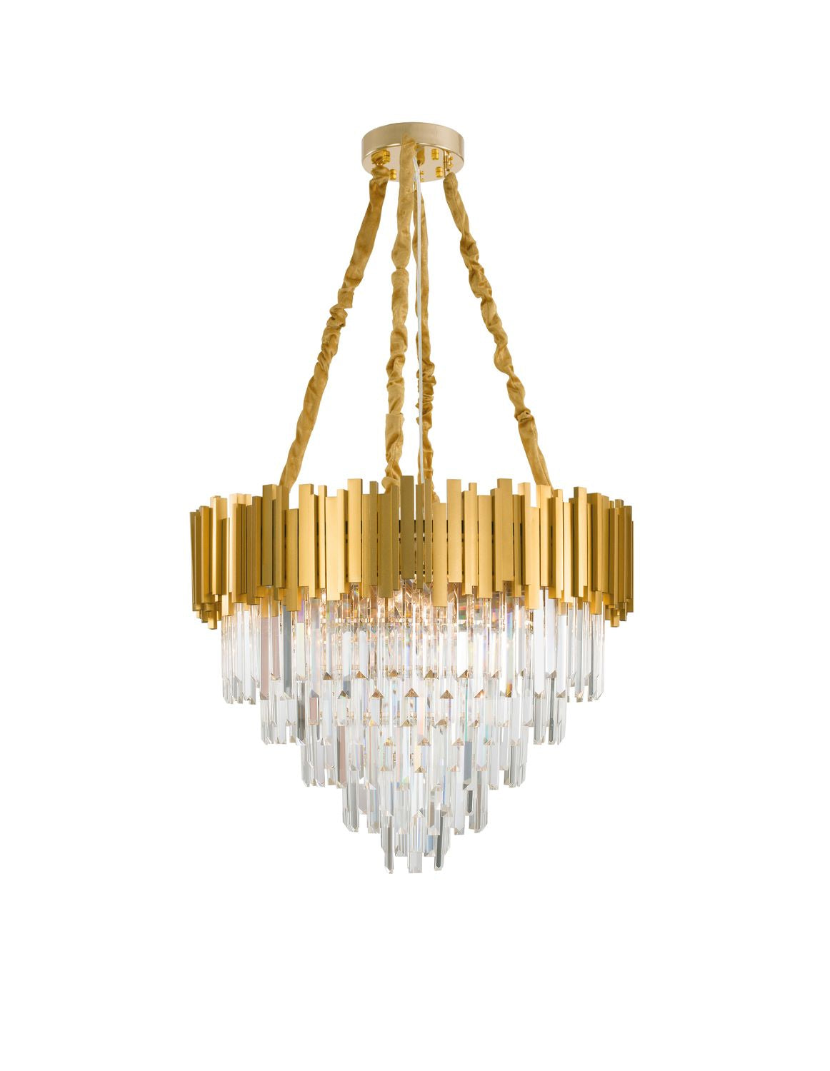 Suspension Grane 12 lumières dorée, cristal