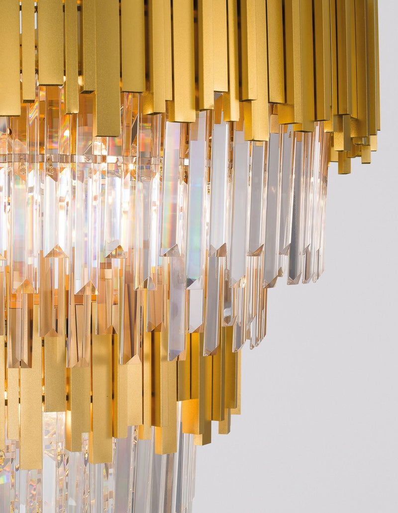Suspension Grane 20 lumières dorée, cristal
