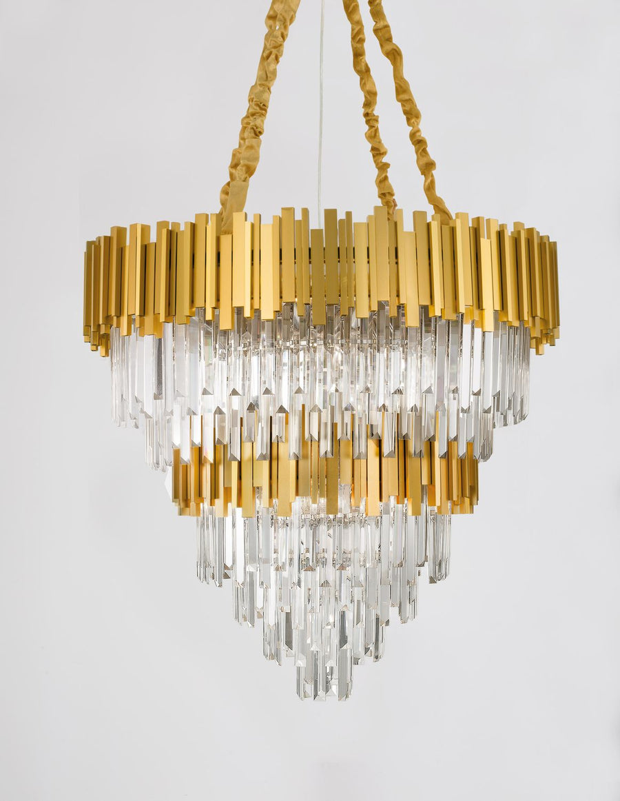 Suspension Grane 20 lumières dorée, cristal