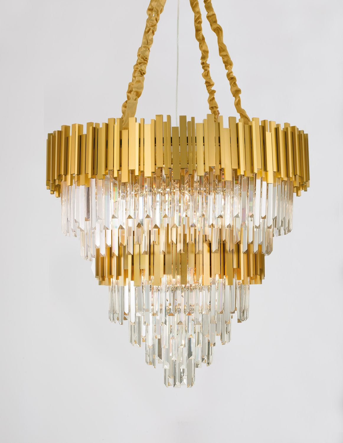 Suspension Grane 20 lumières dorée, cristal