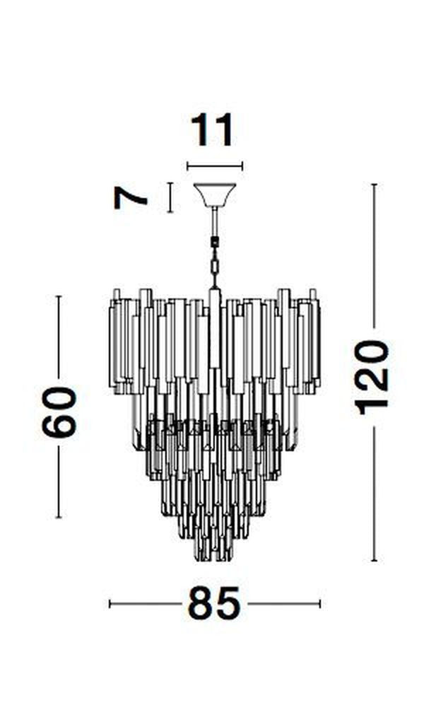 Suspension Grane 20 lumières dorée, cristal