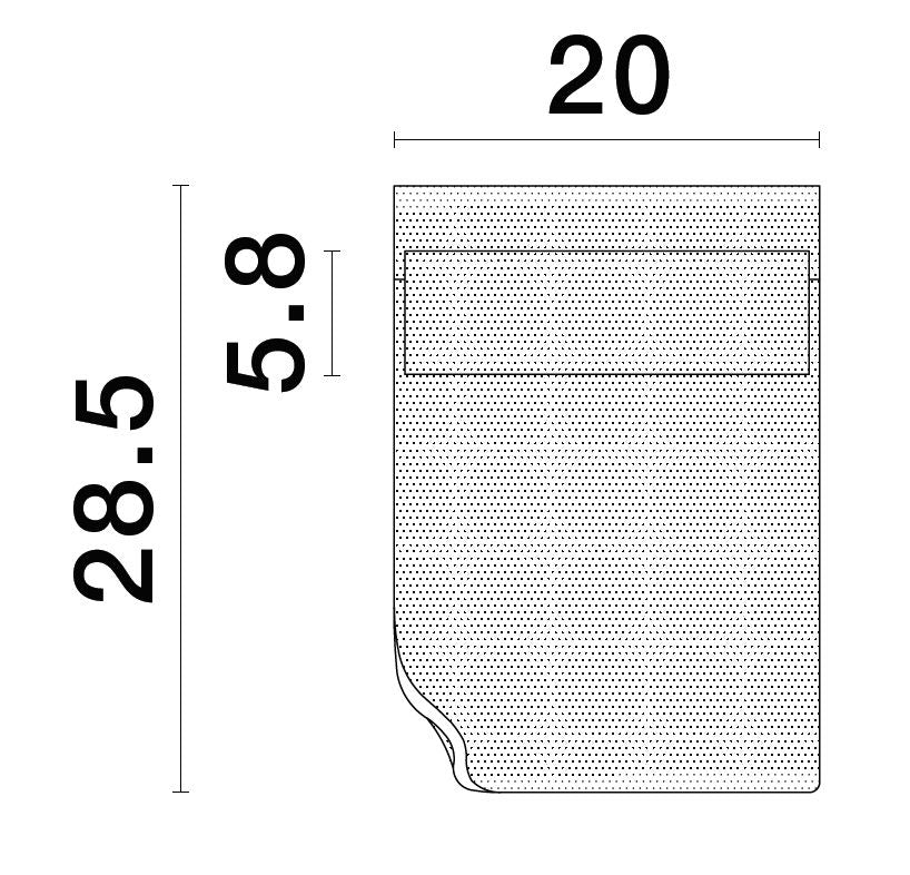 Schéma technique coté indiquant largeur 20 cm, hauteur 28,5 cm et profondeur 5,8 cm.