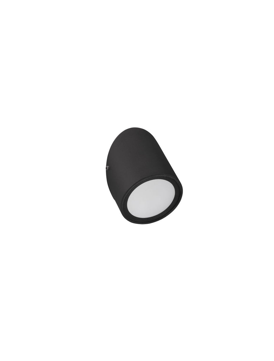 Vue de face du luminaire noir avec diffuseur blanc, fond blanc neutre.