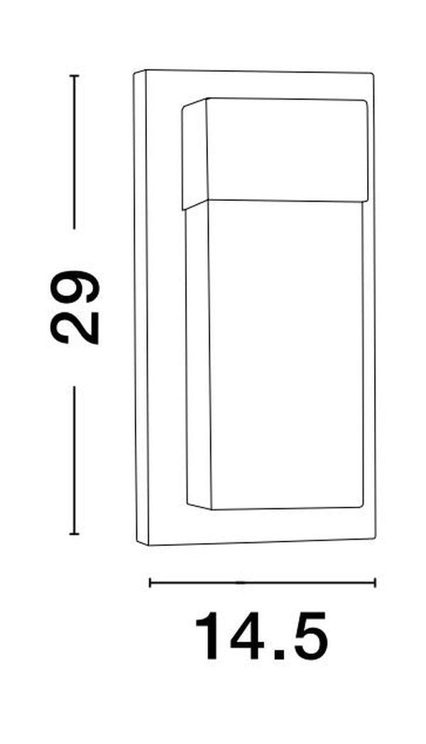 Schéma technique coté indiquant une hauteur de 29 et largeur 14,5 cm