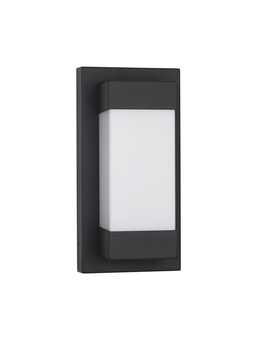 Vue de face du luminaire mural noir avec diffuseur blanc rectangulaire.