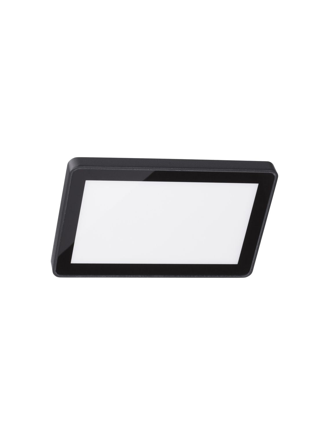 Vue de face du luminaire carré noir avec diffuseur en verre blanc