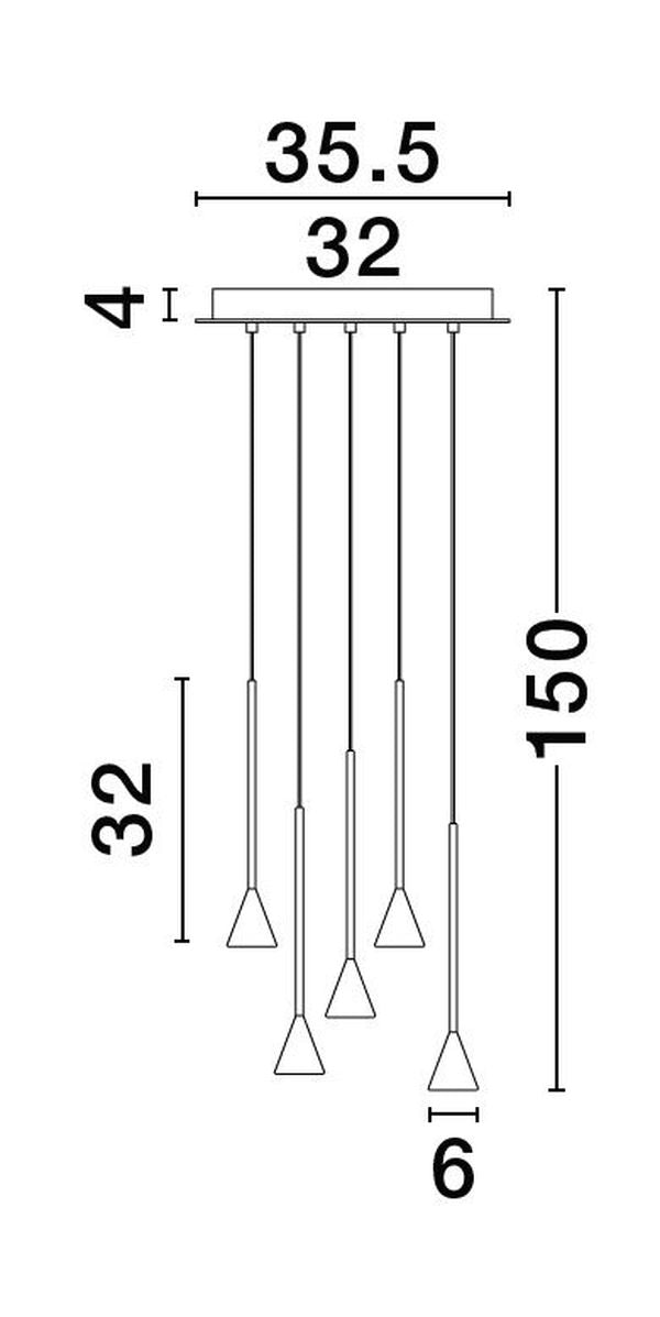 Schéma coté avec platine de 35,5 cm, hauteur totale 150 cm