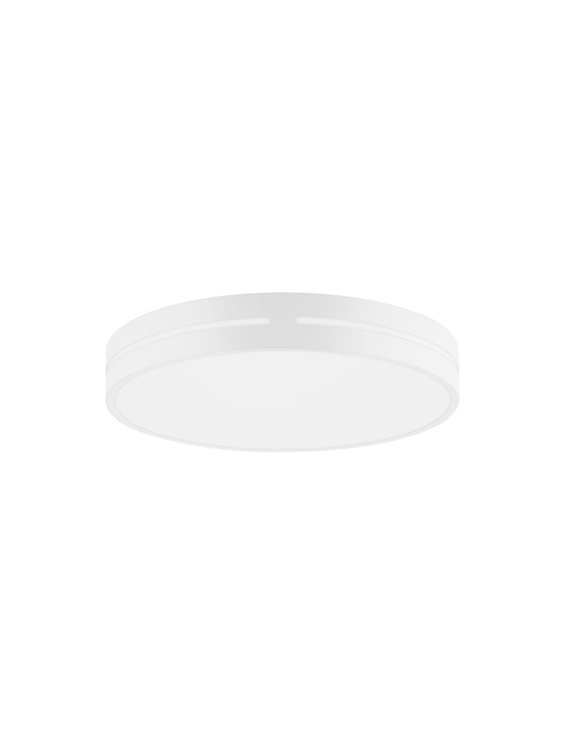 Vue de face du luminaire cylindrique blanc sur fond neutre, sans ombre