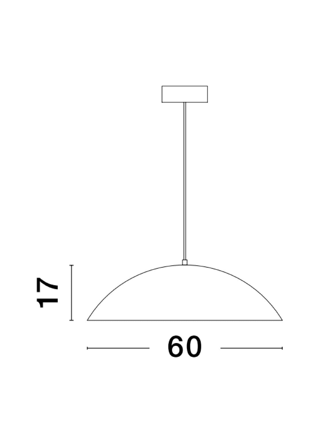 Schéma technique coté de la suspension, diamètre 60 cm et hauteur 17 cm.