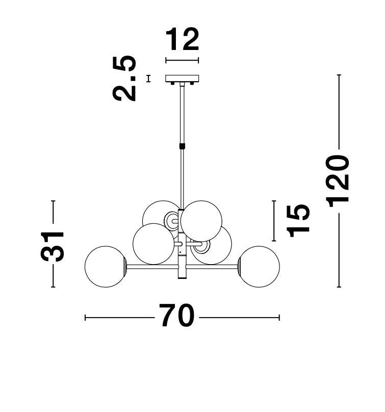 Suspension Impero 6 lumières noire, verre