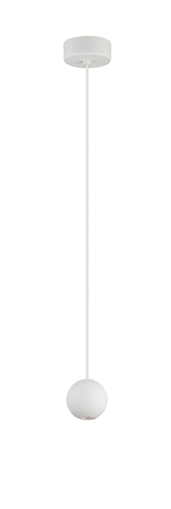 Luminaire entier détouré, rosace de plafond, câble fin et globe sphérique blanc