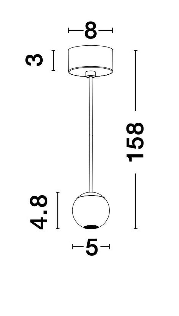 Schéma technique coté indiquant hauteur totale, diamètre de rosace et de boule