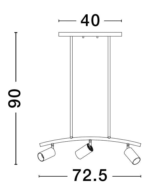 Suspension Pogno 3 lumières noire, H 90 cm