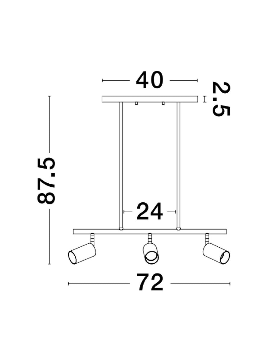 Schéma technique coté, hauteur 87,5 cm et largeur 72 cm