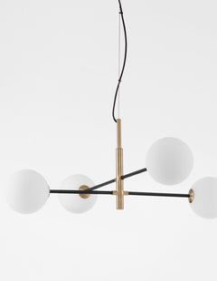 Suspension Vitra 4 lumières dorée, verre