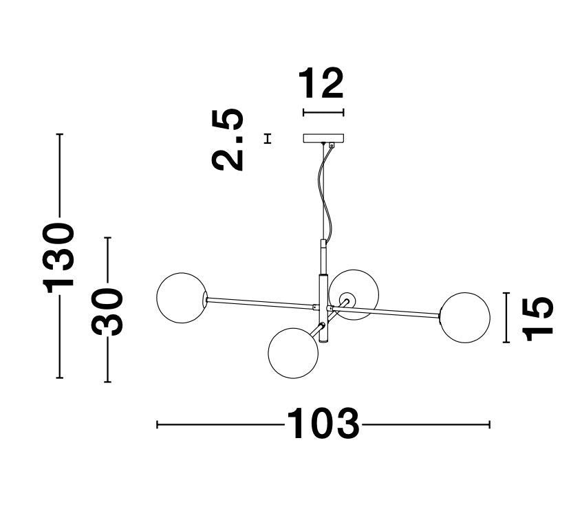 Suspension Vitra 4 lumières dorée, verre