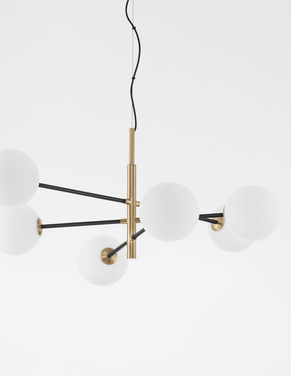 Suspension Vitra 6 lumières dorée, verre