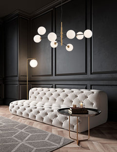 Suspension Vitra 8 lumières dorée, verre
