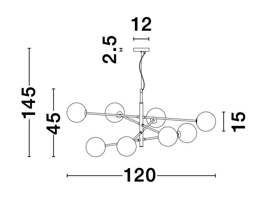 Suspension Vitra 8 lumières dorée, verre