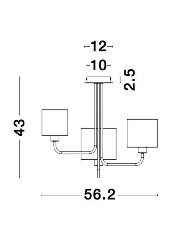 Schéma technique coté du luminaire avec hauteur et largeur indiquées