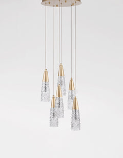 Suspension Kovac 5 lumières dorée, verre (9160196)