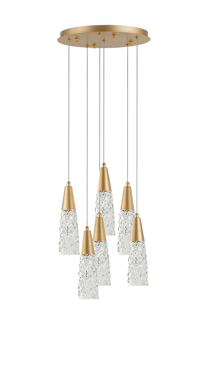Suspension Kovac 5 lumières dorée, verre (9160196)