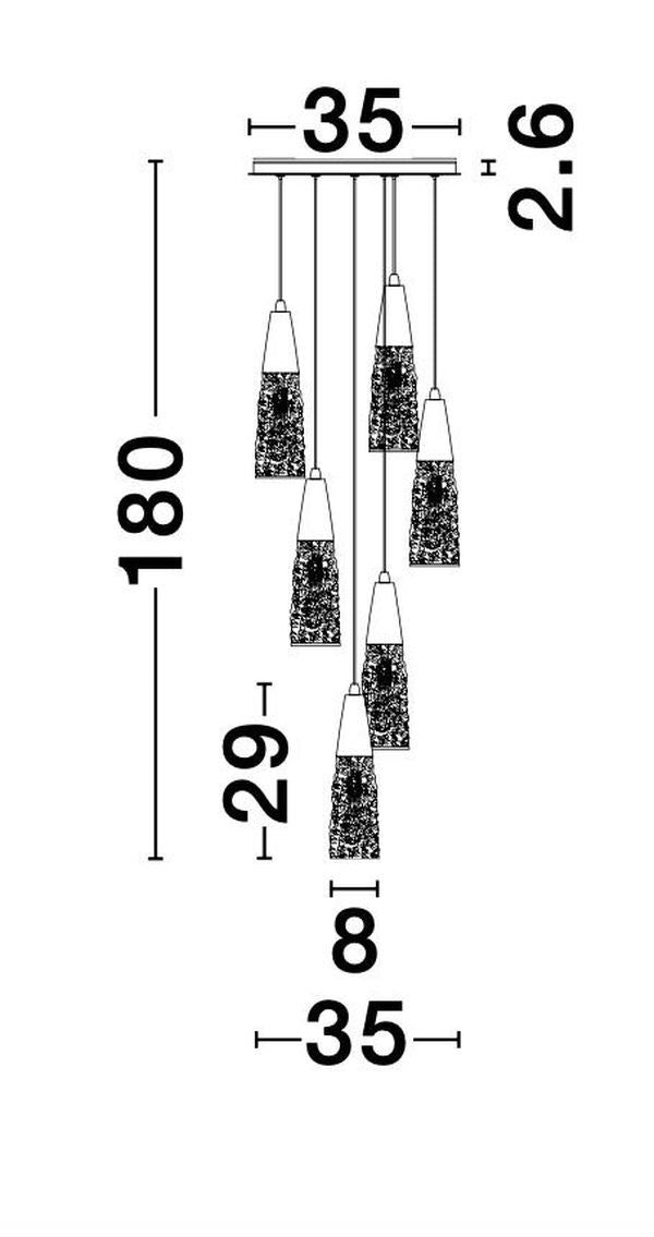 Suspension Kovac 5 lumières dorée, verre (9160196)