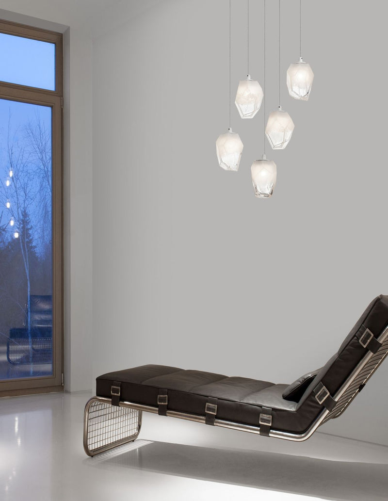 Suspension ICE 5 lumières blanche, verre (9160235)