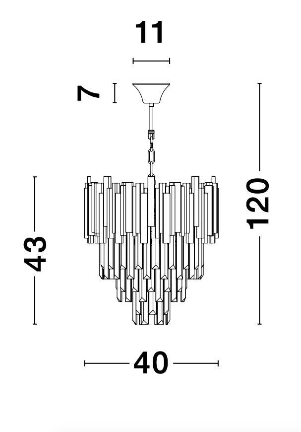 Schéma coté du luminaire indiquant hauteur totale, diamètre et hauteur du corps
