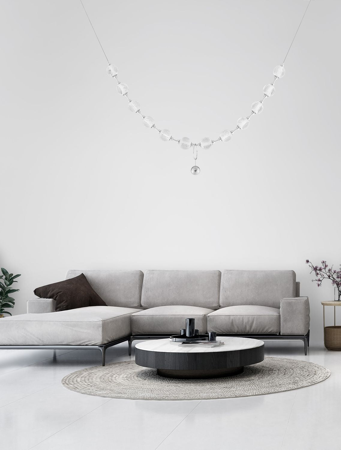Suspension Brillante chromée, L 185 cm