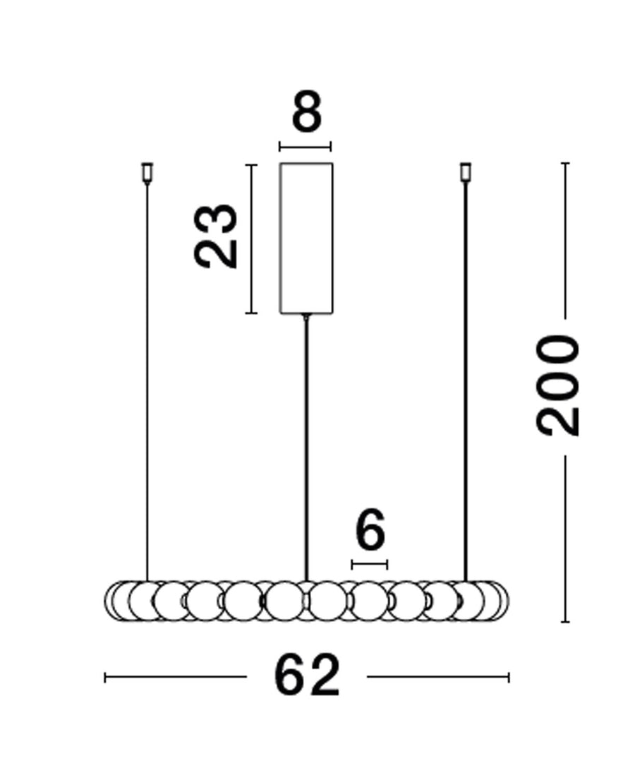 Suspension Perla chromée, verre, H 200 cm (9186916)