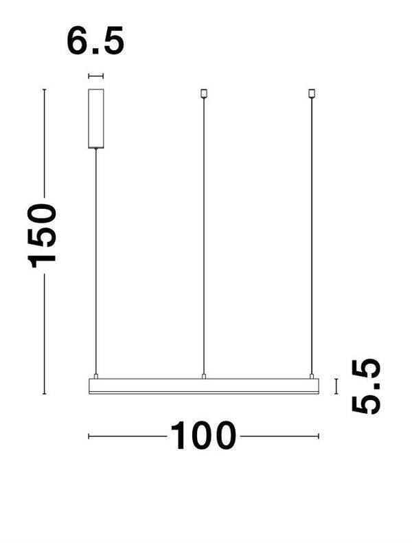 Schéma coté du luminaire avec diamètre cent et hauteur de suspension