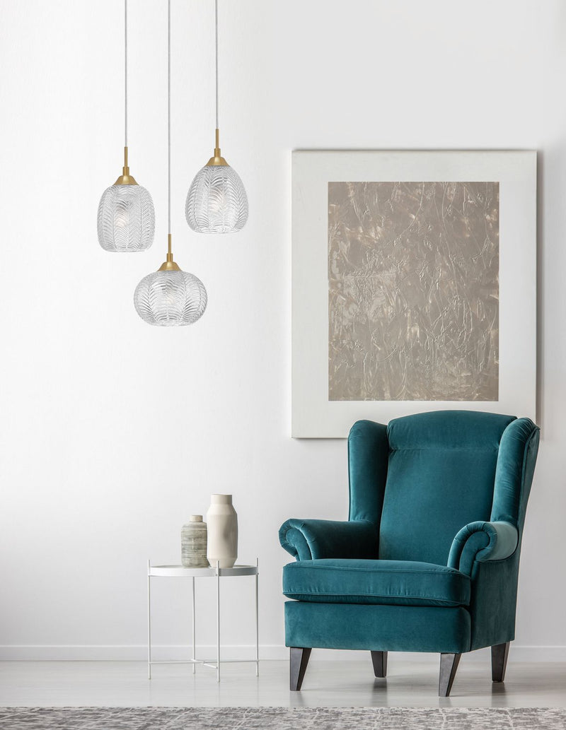 Suspension Vario 3 lumières dorée, verre (9191542)