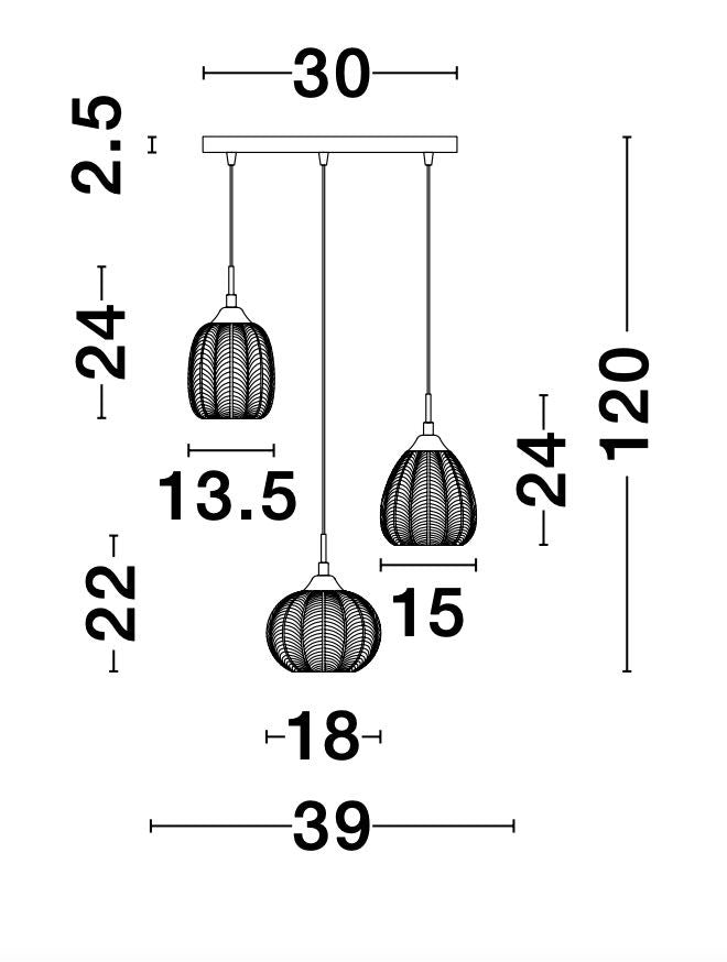 Suspension Vario 3 lumières dorée, verre (9191542)